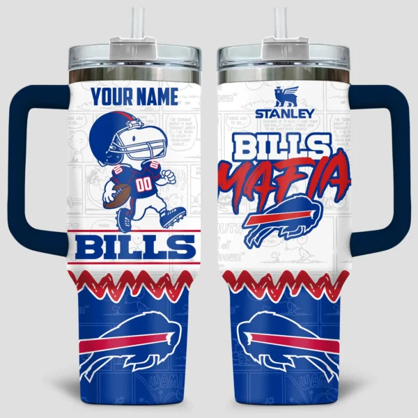 Snoopy x Buffalo Bills Tumblers 40oz with Transparent Lid, Handle & Straw Custom Your Name