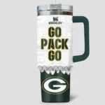 Snoopy x Green Bay Packers Tumblers 40oz with Transparent Lid, Handle & Straw Custom Your Name