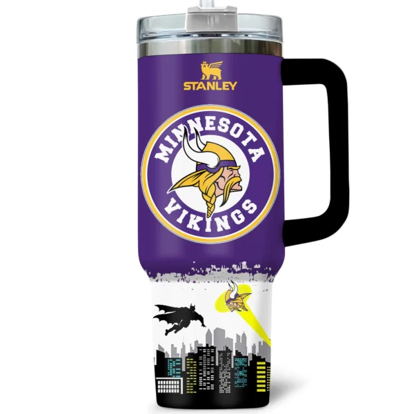 Batman x Minnesota Vikings Tumblers 40oz with Transparent Lid, Handle & Straw Custom Name