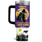 Batman x Minnesota Vikings Tumblers 40oz with Transparent Lid, Handle & Straw Custom Name