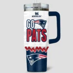 Snoopy x New England Patriots Tumblers 40oz with Transparent Lid, Handle & Straw Custom Your Name