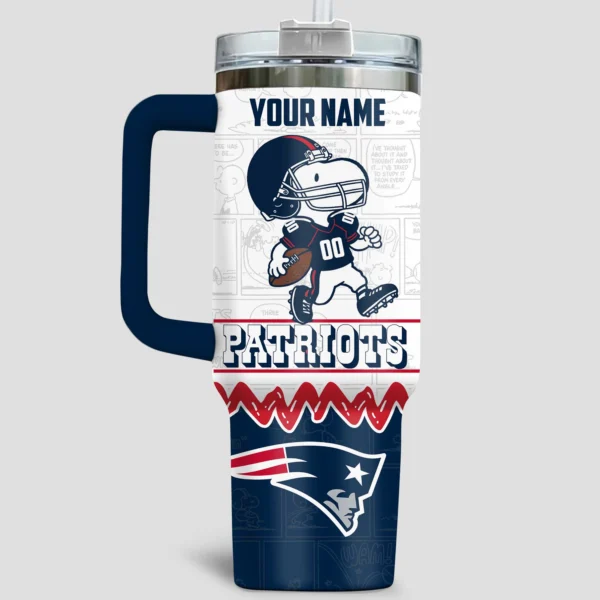 Snoopy x New England Patriots Tumblers 40oz with Transparent Lid, Handle & Straw Custom Your Name