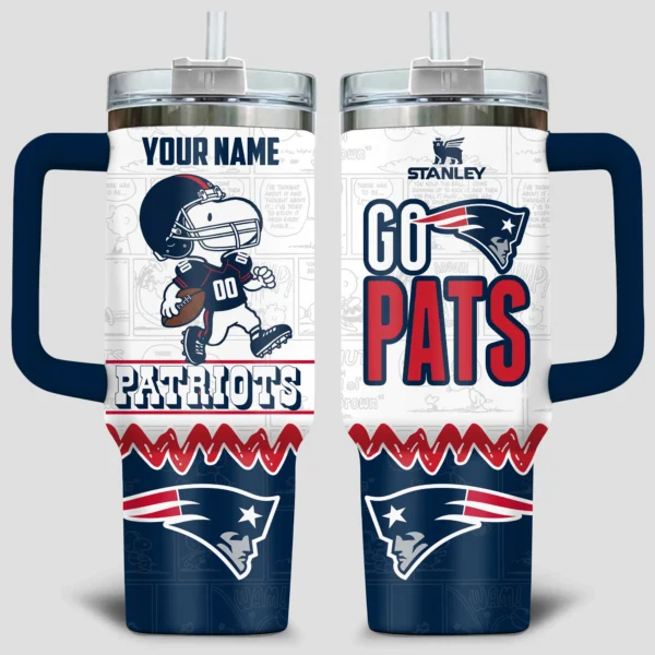 Snoopy x New England Patriots Tumblers 40oz with Transparent Lid, Handle & Straw Custom Your Name