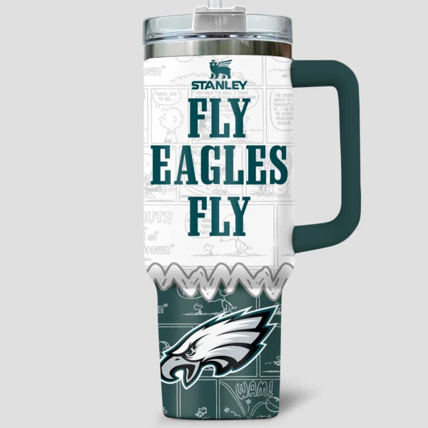 Snoopy x Philadelphia Eagles Tumblers 40oz with Transparent Lid, Handle & Straw Custom Your Name