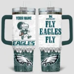 Snoopy x Philadelphia Eagles Tumblers 40oz with Transparent Lid, Handle & Straw Custom Your Name