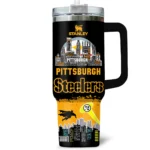 Batman x Pittsburgh Steelers Tumblers 40oz with Transparent Lid, Handle & Straw Custom Name