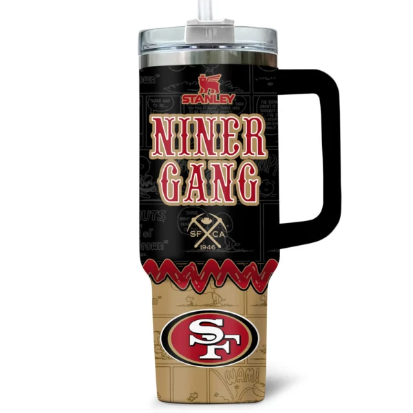 Snoopy x San Francisco 49ers Tumblers 40oz with Transparent Lid, Handle & Straw Custom Your Name