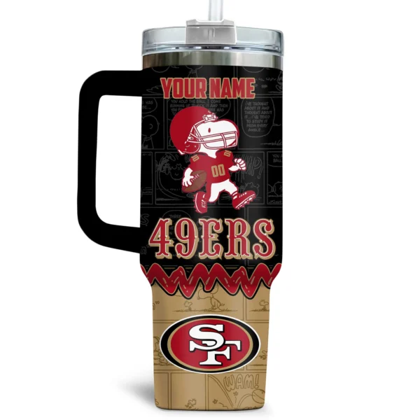 Snoopy x San Francisco 49ers Tumblers 40oz with Transparent Lid, Handle & Straw Custom Your Name