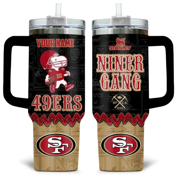 Snoopy x San Francisco 49ers Tumblers 40oz with Transparent Lid, Handle & Straw Custom Your Name