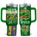 TMNT x Buffalo Bills Tumblers 40oz with Transparent Lid, Handle & Straw Custom Your Name