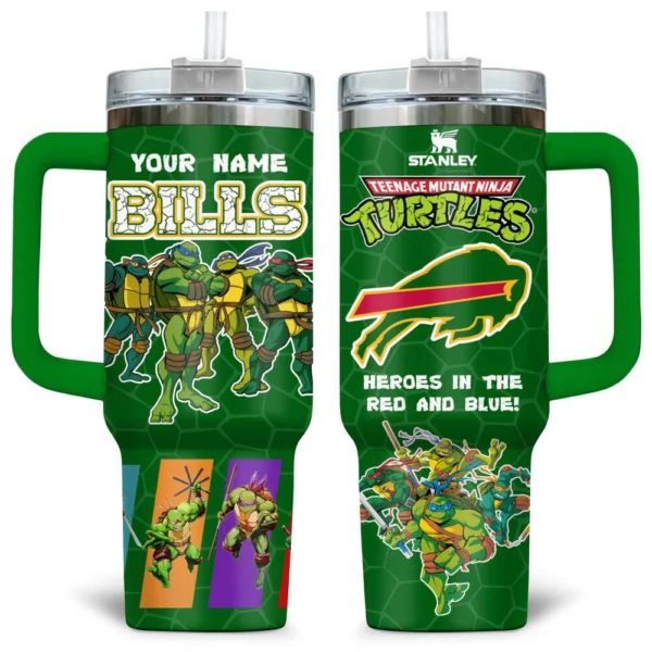 TMNT x Buffalo Bills Tumblers 40oz with Transparent Lid, Handle & Straw Custom Your Name