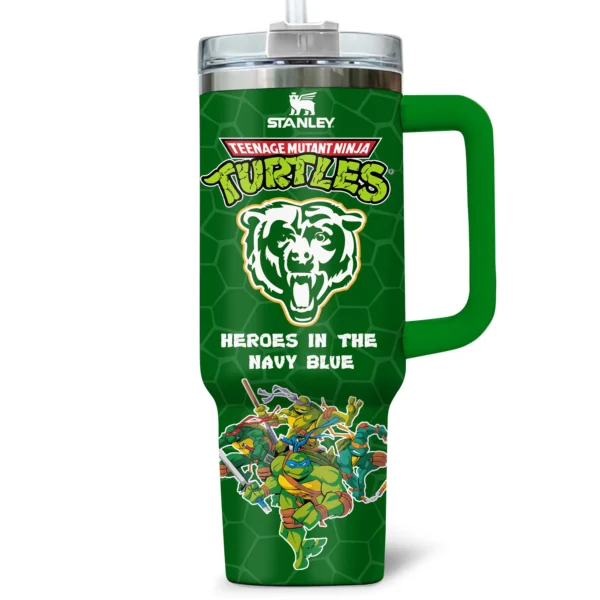 TMNT x Chicago Bears Tumblers 40oz with Transparent Lid, Handle & Straw Custom Your Name