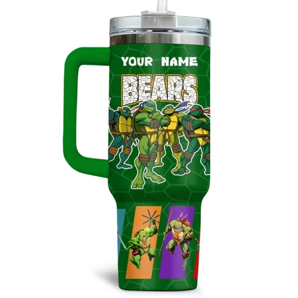 TMNT x Chicago Bears Tumblers 40oz with Transparent Lid, Handle & Straw Custom Your Name