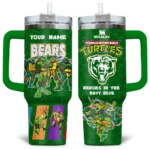 TMNT x Chicago Bears Tumblers 40oz with Transparent Lid, Handle & Straw Custom Your Name