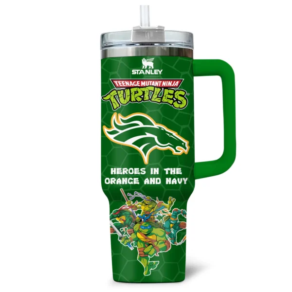 TMNT x Denver Broncos Tumblers 40oz with Transparent Lid, Handle & Straw Custom Your Name