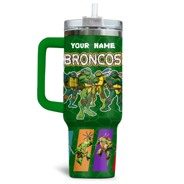 TMNT x Denver Broncos Tumblers 40oz with Transparent Lid, Handle & Straw Custom Your Name