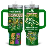 TMNT x Denver Broncos Tumblers 40oz with Transparent Lid, Handle & Straw Custom Your Name