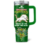 TMNT x Detroit Lions Tumblers 40oz with Transparent Lid, Handle & Straw Custom Your Name