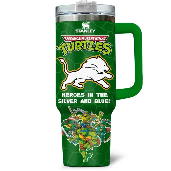 TMNT x Detroit Lions Tumblers 40oz with Transparent Lid, Handle & Straw Custom Your Name