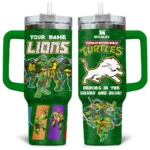TMNT x Detroit Lions Tumblers 40oz with Transparent Lid, Handle & Straw Custom Your Name