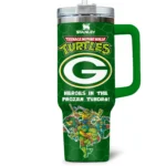 TMNT x Green Bay Packers Tumblers 40oz with Transparent Lid, Handle & Straw Custom Your Name