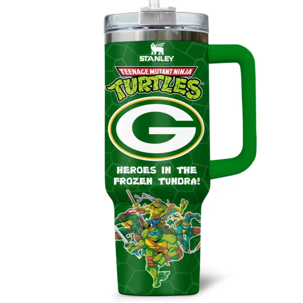 TMNT x Green Bay Packers Tumblers 40oz with Transparent Lid, Handle & Straw Custom Your Name