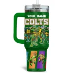 TMNT x Indianapolis Colts Tumblers 40oz with Transparent Lid, Handle & Straw Custom Your Name