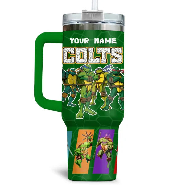 TMNT x Indianapolis Colts Tumblers 40oz with Transparent Lid, Handle & Straw Custom Your Name