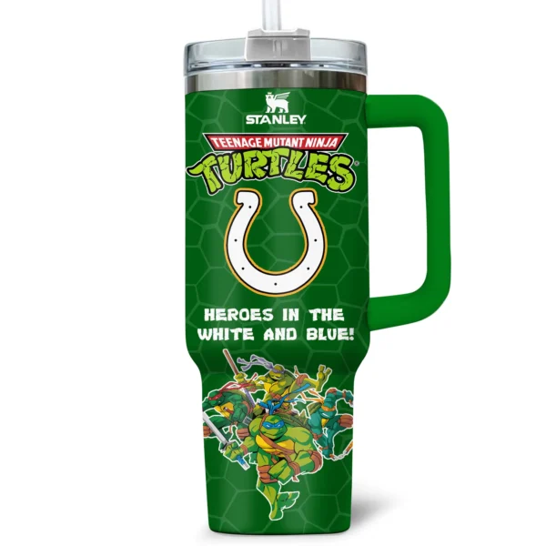 TMNT x Indianapolis Colts Tumblers 40oz with Transparent Lid, Handle & Straw Custom Your Name