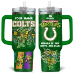 TMNT x Indianapolis Colts Tumblers 40oz with Transparent Lid, Handle & Straw Custom Your Name