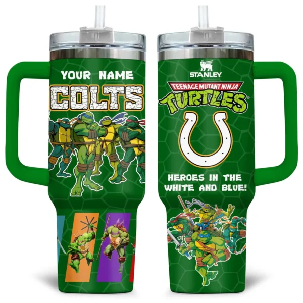 TMNT x Indianapolis Colts Tumblers 40oz with Transparent Lid, Handle & Straw Custom Your Name