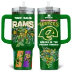 TMNT x Los Angeles Rams Tumblers 40oz with Transparent Lid, Handle & Straw Custom Your Name