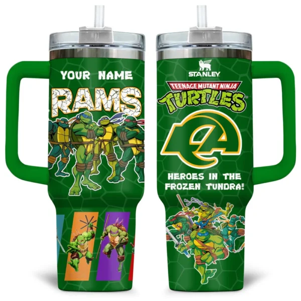 TMNT x Los Angeles Rams Tumblers 40oz with Transparent Lid, Handle & Straw Custom Your Name