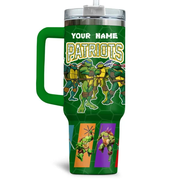 TMNT x New England Patriots Tumblers 40oz with Transparent Lid, Handle & Straw Custom Your Name