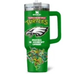 TMNT x Philadelphia Eagles Tumblers 40oz with Transparent Lid, Handle & Straw Custom Your Name