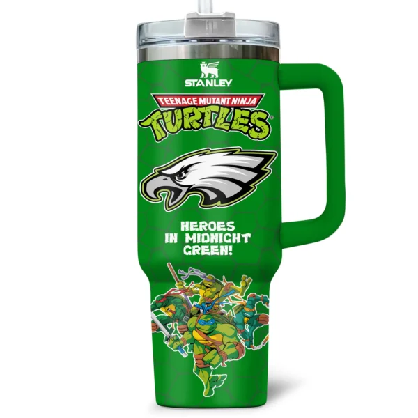 TMNT x Philadelphia Eagles Tumblers 40oz with Transparent Lid, Handle & Straw Custom Your Name