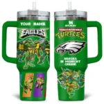 TMNT x Philadelphia Eagles Tumblers 40oz with Transparent Lid, Handle & Straw Custom Your Name