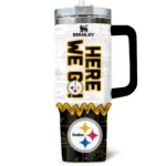 Snoopy x Pittsburgh Steelers Tumblers 40oz with Transparent Lid, Handle & Straw Custom Your Name