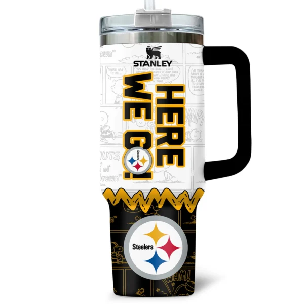 Snoopy x Pittsburgh Steelers Tumblers 40oz with Transparent Lid, Handle & Straw Custom Your Name