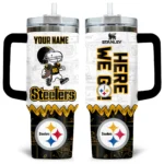 Snoopy x Pittsburgh Steelers Tumblers 40oz with Transparent Lid, Handle & Straw Custom Your Name