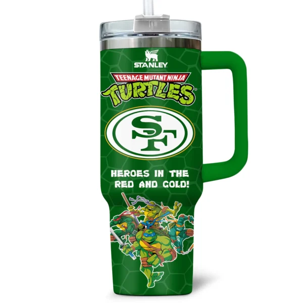 TMNT x San Francisco 49ers Tumblers 40oz with Transparent Lid, Handle & Straw Custom Your Name