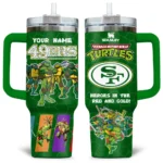 TMNT x San Francisco 49ers Tumblers 40oz with Transparent Lid, Handle & Straw Custom Your Name