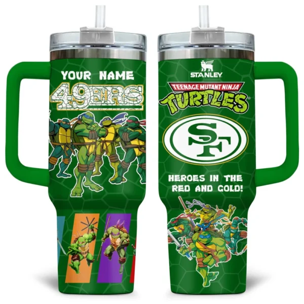 TMNT x San Francisco 49ers Tumblers 40oz with Transparent Lid, Handle & Straw Custom Your Name