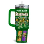 TMNT x Seattle Seahawks Tumblers 40oz with Transparent Lid, Handle & Straw Custom Your Name