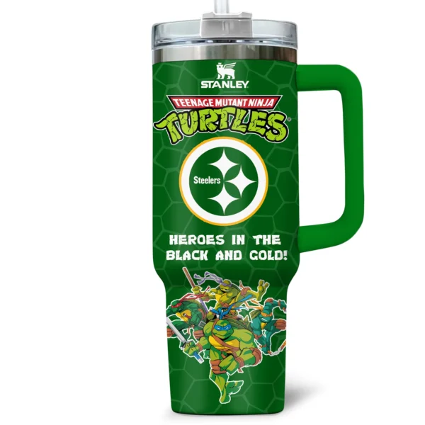 TMNT x Pittsburgh Steelers Tumblers 40oz with Transparent Lid, Handle & Straw Custom Your Name