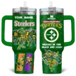 TMNT x Pittsburgh Steelers Tumblers 40oz with Transparent Lid, Handle & Straw Custom Your Name