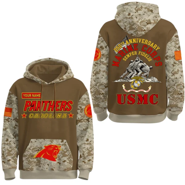 Carolina Panthers US Marine Corps 250th Anniversary 3D Hoodie Limited 2026 Custom Your Name