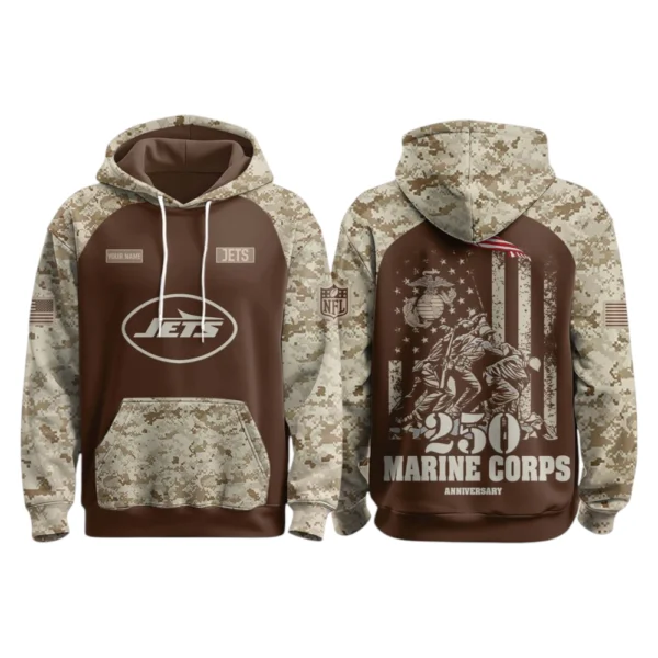 New York Jets x Marine Corps 250th Anniversary 3D Hoodie Limited 2026 Personalize Name