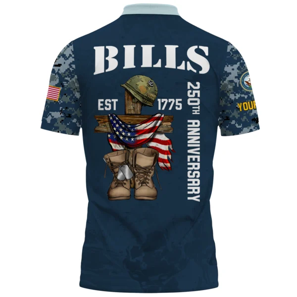 Buffalo Bills x US Navy 250th Anniversary 3D Polo Shirt Custom Your Name