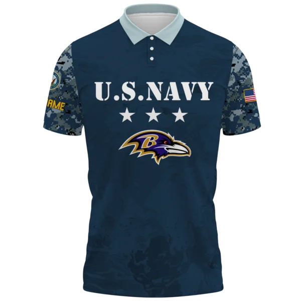 Baltimore Ravens x US Navy 250th Anniversary 3D Polo Shirt Custom Your Name